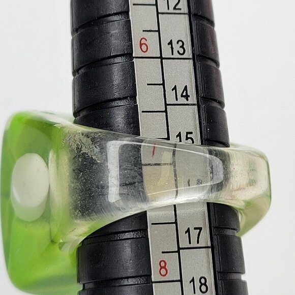 Vintage Lucite Statement Ring with Embedded Green & White Pills - Picture 7 of 11